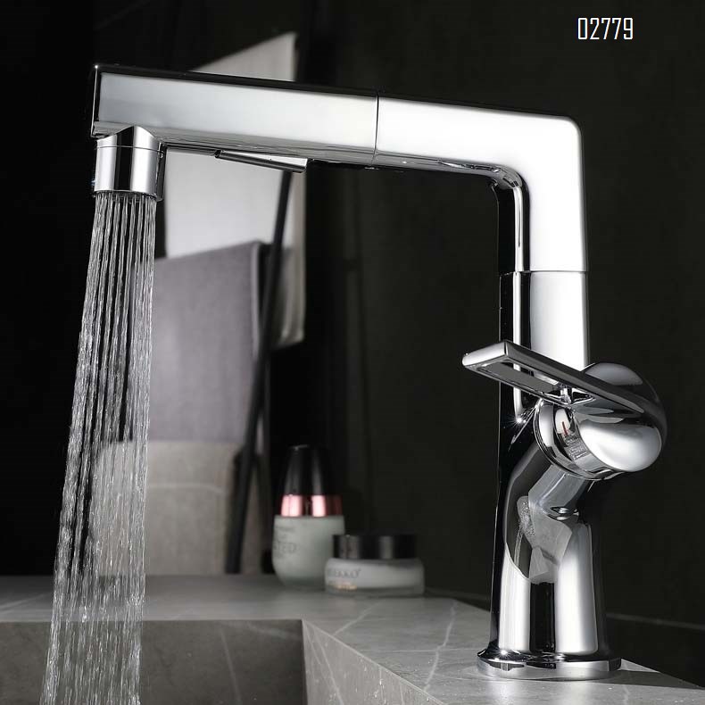 Zinc Alloy Pull-out multi-functional lifting faucet cold and hot faucet bathroom gunmetal gray wash basin Chrome finishied faucet