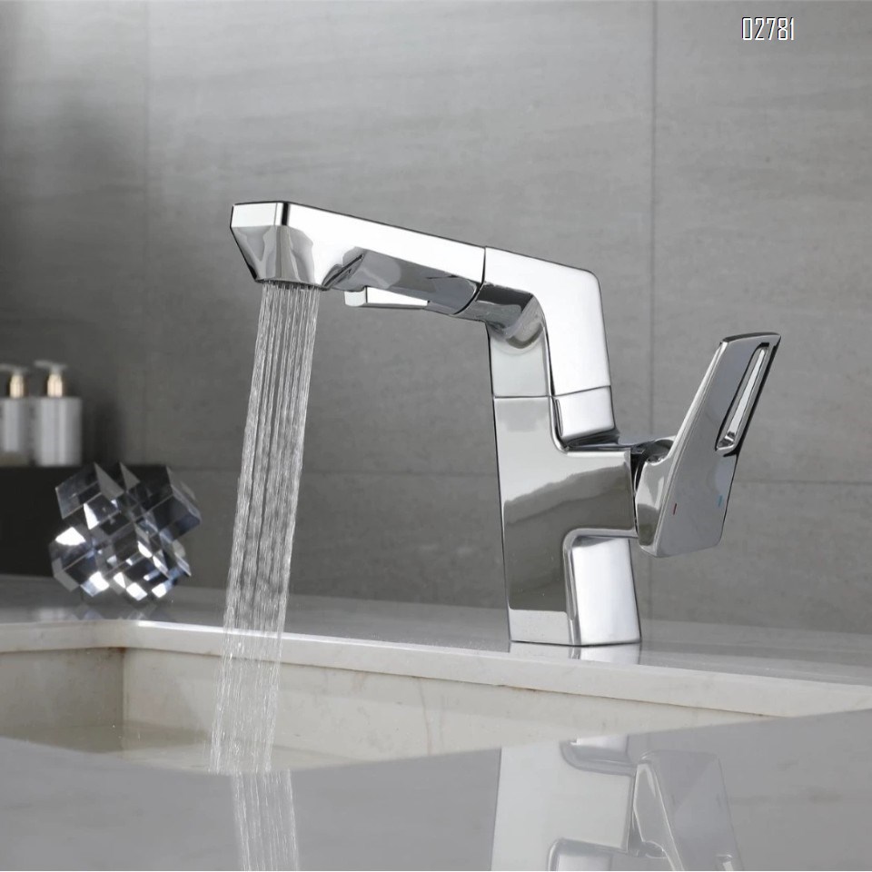 Luxury Zinc Alloy Pull-out cold and hot basin faucet gun gray bathroom wash basin rotate faucet with Chrome Finished