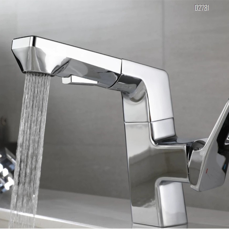 Luxury Zinc Alloy Pull-out cold and hot basin faucet gun gray bathroom wash basin rotate faucet with Chrome Finished