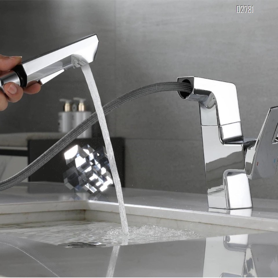 Luxury Zinc Alloy Pull-out cold and hot basin faucet gun gray bathroom wash basin rotate faucet with Chrome Finished
