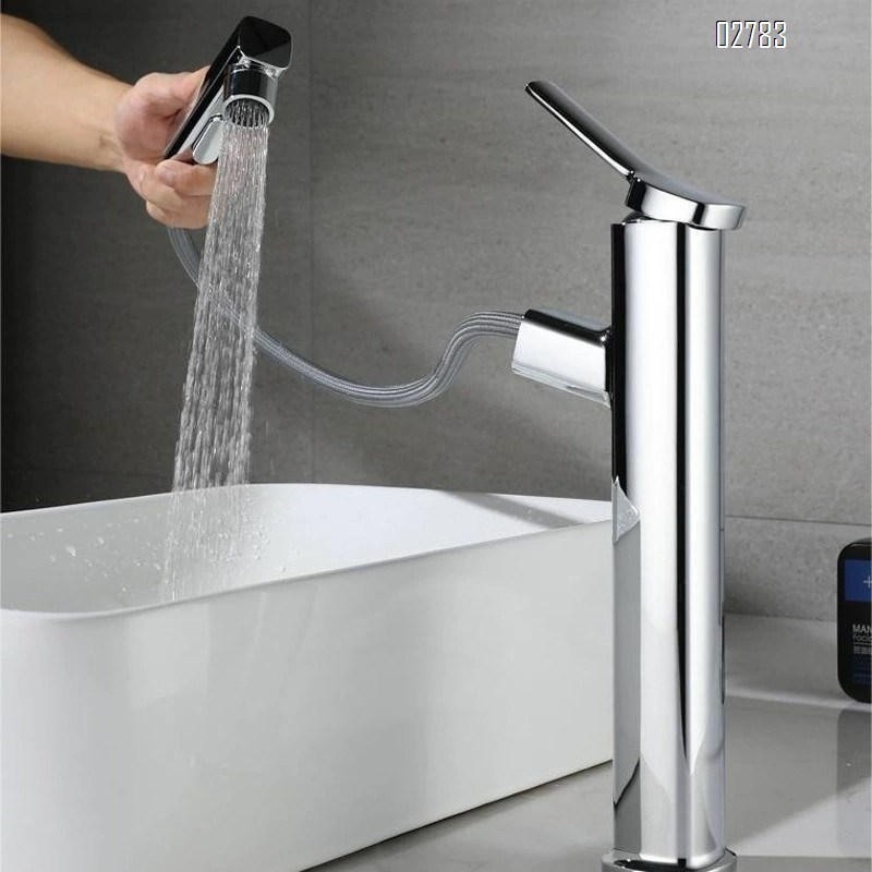 Luxury Zinc alloy Gunmetal gray wash basin with pull-out Basin faucet for home bathroom cold and hot water tap