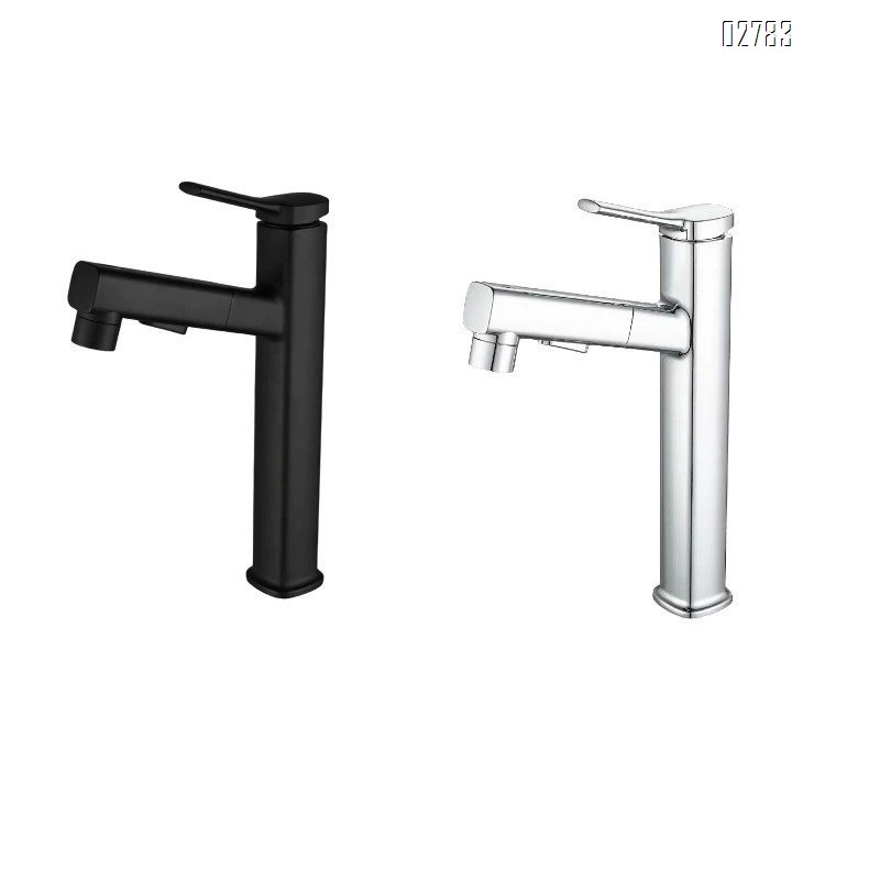 Luxury Zinc alloy Gunmetal gray wash basin with pull-out Basin faucet for home bathroom cold and hot water tap
