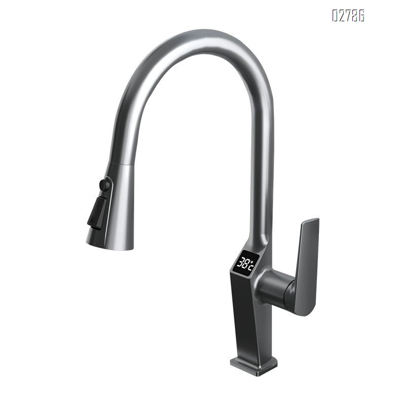 Luxury Stainless Steel pull-down Kitchen faucet sink wash basin intelligent digital display rotating cold and hot water tap
