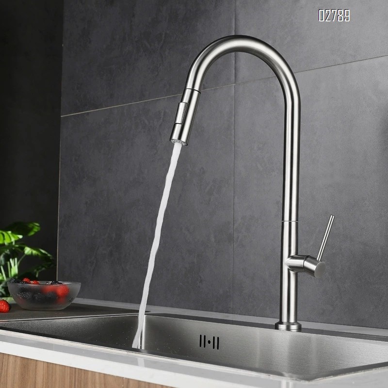 304 stainless steel pull-down Kitchen faucet with cold and hot water rotatable wash basin and retractable sink tap