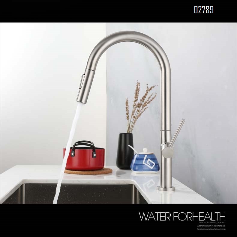 304 stainless steel pull-down Kitchen faucet with cold and hot water rotatable wash basin and retractable sink tap