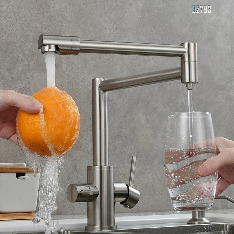 Brass folding kitchen faucet with cold and hot water two-in-one for pure water and regular water extended faucet for sinks and vegetable