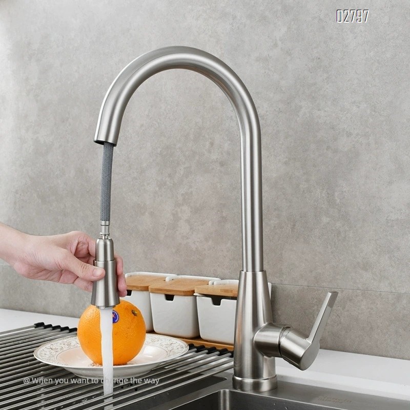 Luxury All Brass Pull-down KItchen Faucet Cold and hot water tap bathroom for basin washing tap Brushed Finished