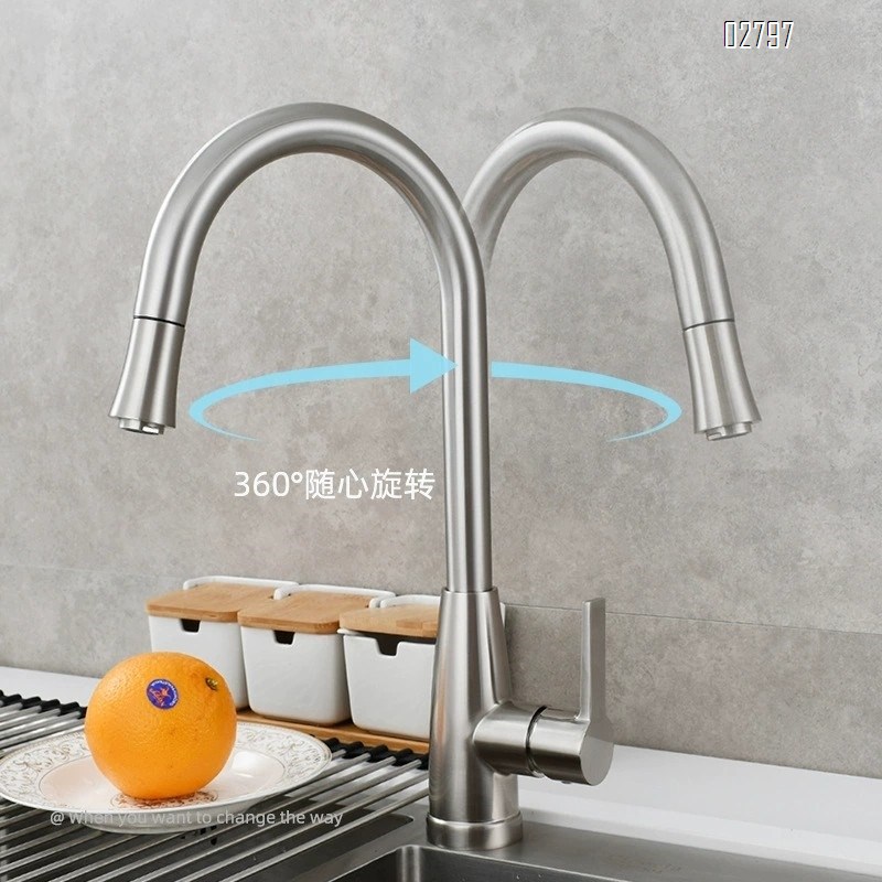 Luxury All Brass Pull-down KItchen Faucet Cold and hot water tap bathroom for basin washing tap Brushed Finished
