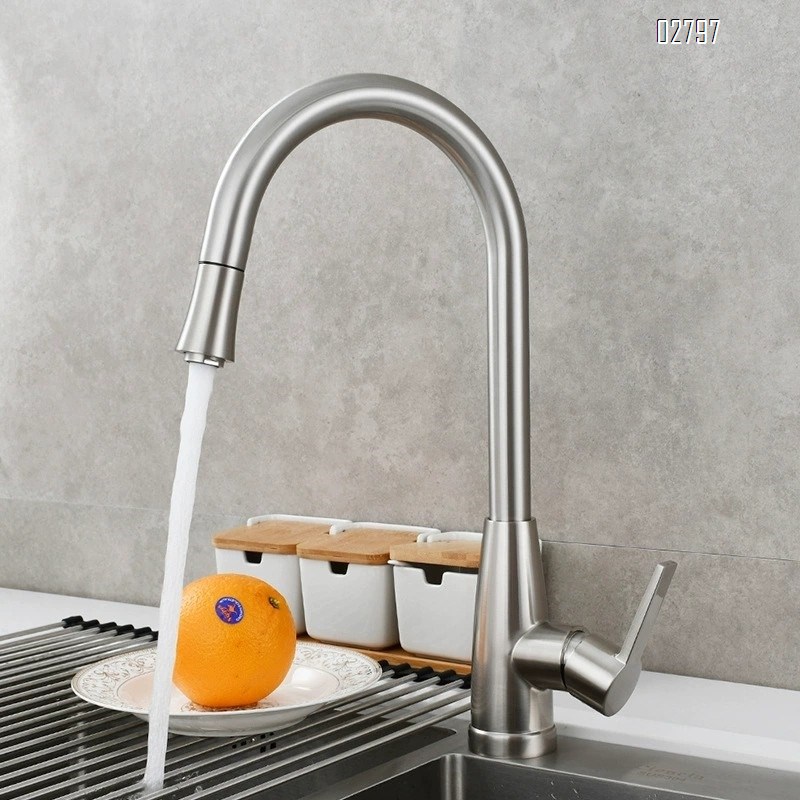 Luxury All Brass Pull-down KItchen Faucet Cold and hot water tap bathroom for basin washing tap Brushed Finished