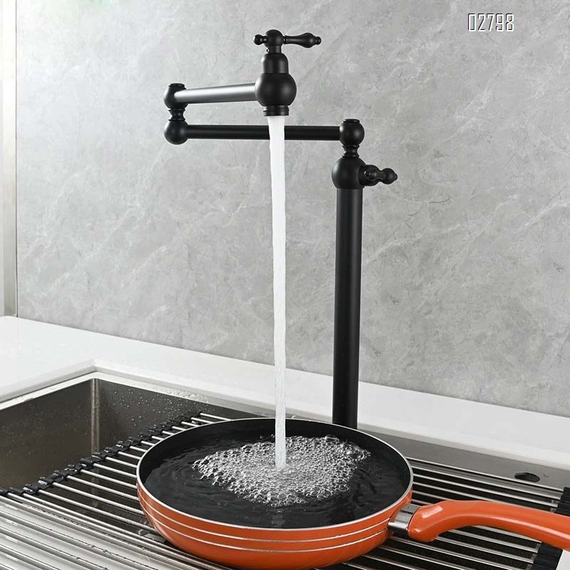 Luxury all Brass single cold folding  kitchen faucet stove double switch antique finished faucet