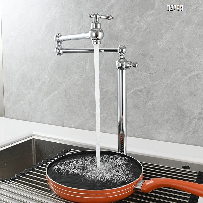 Luxury all Brass single cold folding  kitchen faucet stove double switch antique finished faucet