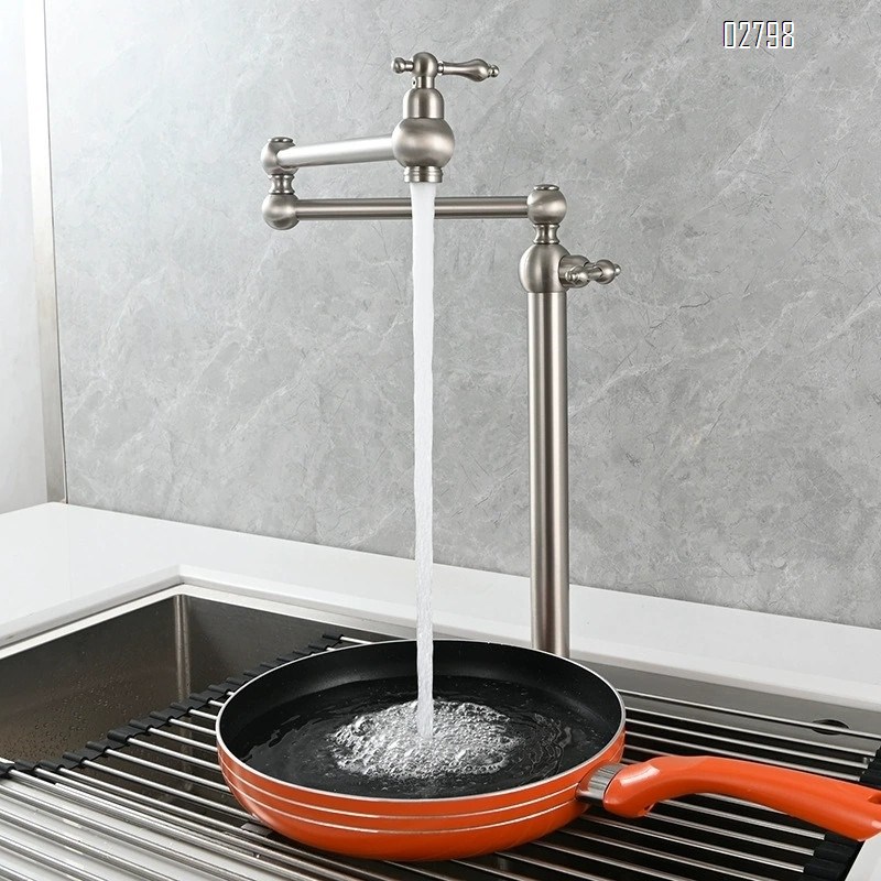 Luxury all Brass single cold folding  kitchen faucet stove double switch antique finished faucet