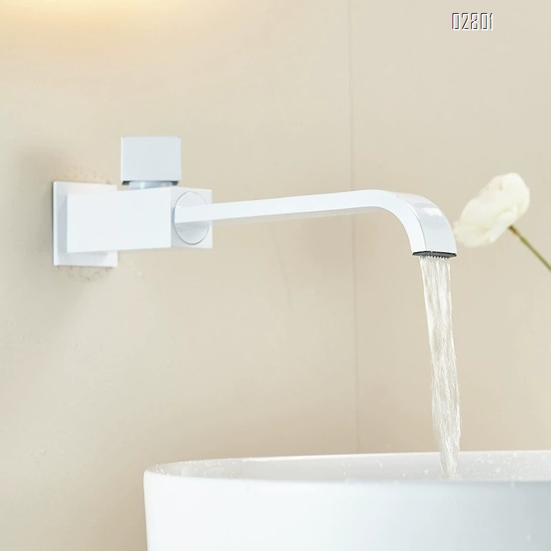 Thickened full brass ivory white single cold water wall-mounted faucet and extendable rotatable  sink tap plated finished