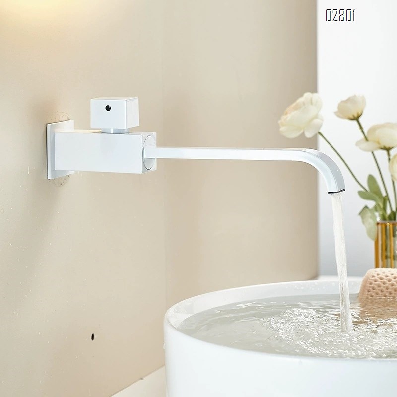 Thickened full brass ivory white single cold water wall-mounted faucet and extendable rotatable  sink tap plated finished