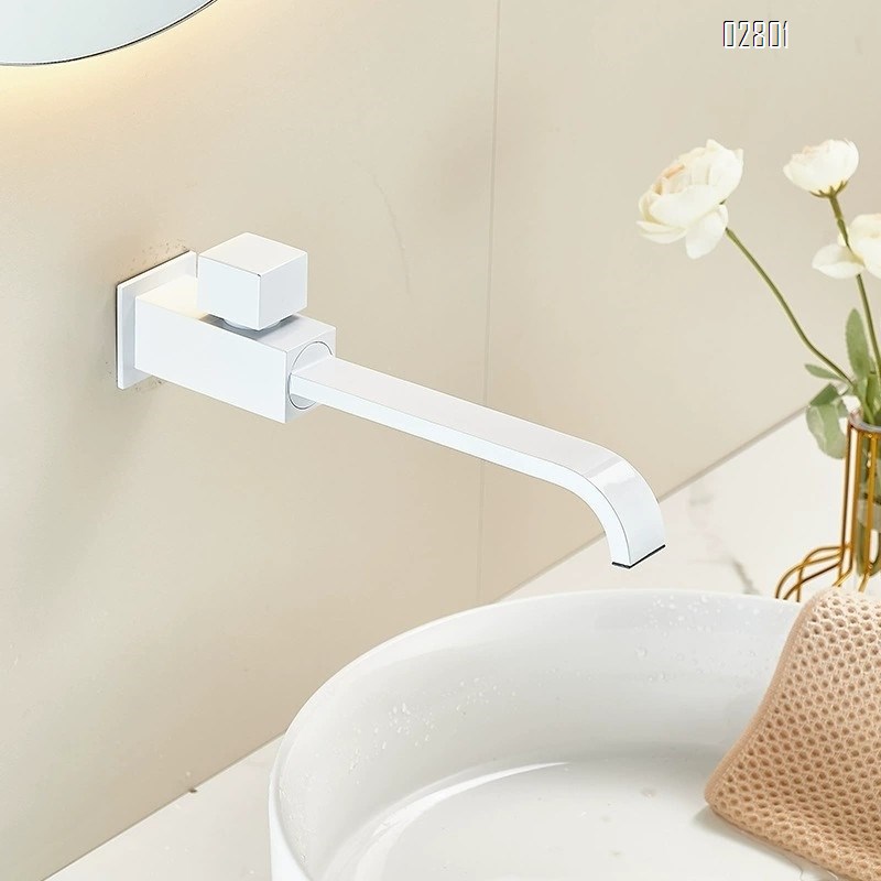 Thickened full brass ivory white single cold water wall-mounted faucet and extendable rotatable  sink tap plated finished