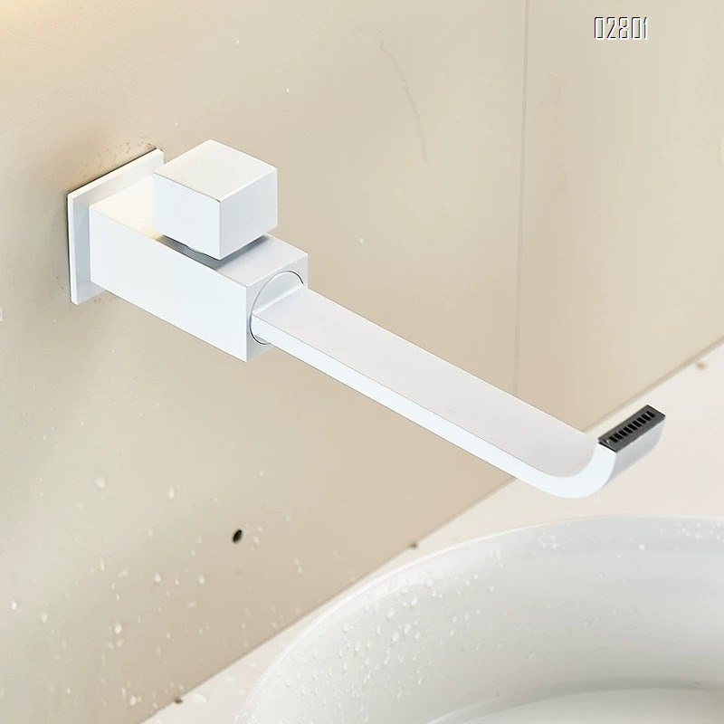 Thickened full brass ivory white single cold water wall-mounted faucet and extendable rotatable  sink tap plated finished