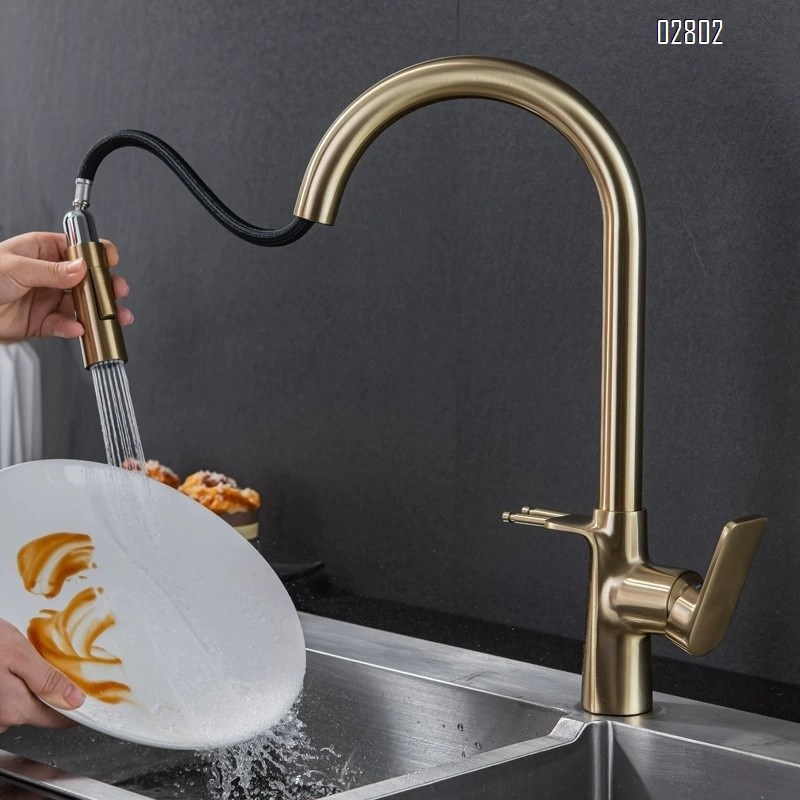 Full Brass black home faucet extendable cold and hot water kitchen sink pull-down faucet Chrome Finished