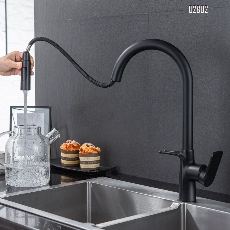 Full Brass black home faucet extendable cold and hot water kitchen sink pull-down faucet Chrome Finished