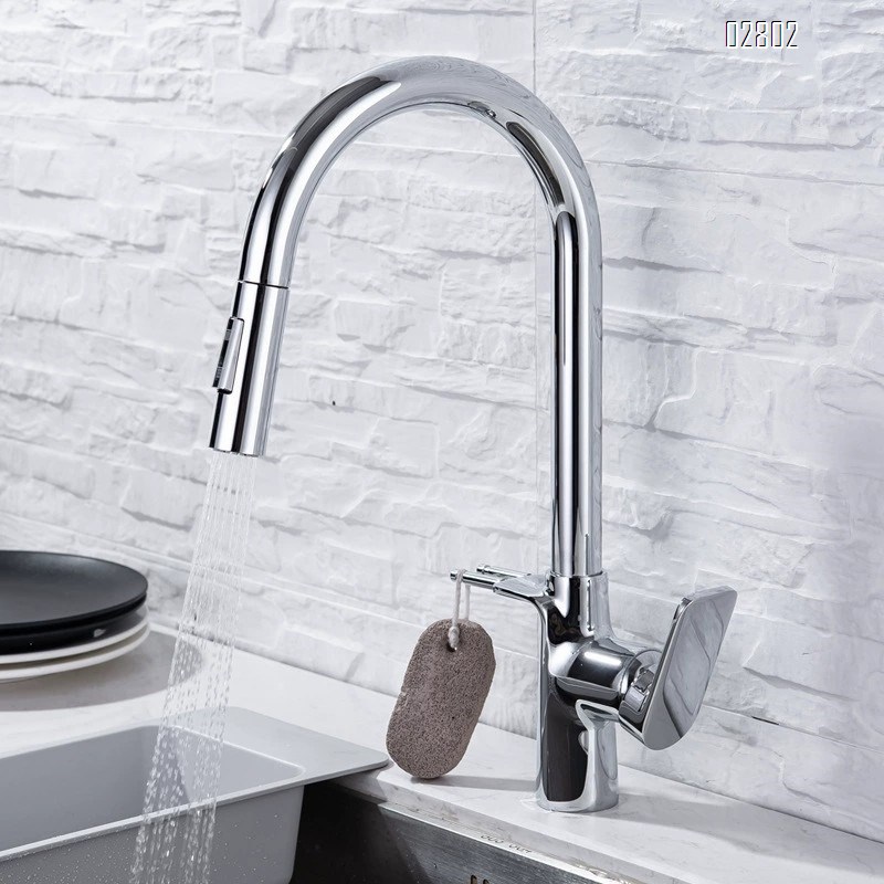 Full Brass black home faucet extendable cold and hot water kitchen sink pull-down faucet Chrome Finished