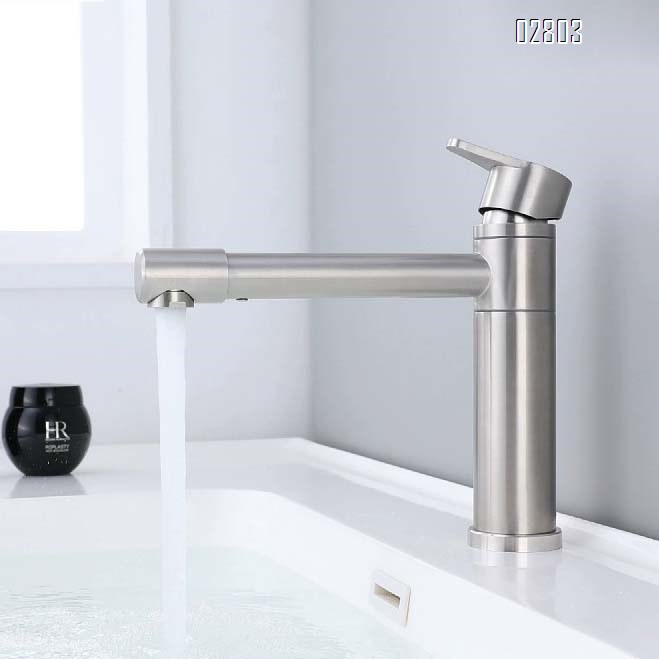 304 stainless steel faucet with extended spout single hole cold and hot water tap for wash basin rotary multi-directional faucet for home use
