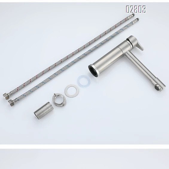 304 stainless steel faucet with extended spout single hole cold and hot water tap for wash basin rotary multi-directional faucet for home use