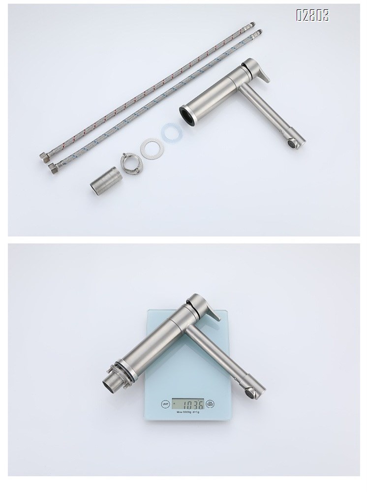 304 stainless steel faucet with extended spout single hole cold and hot water tap for wash basin rotary multi-directional faucet for home use