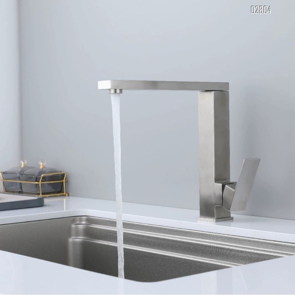 304 stainless steel square sink kitchen faucet with splash guard and rotatable cold and hot water mixing faucet for home use