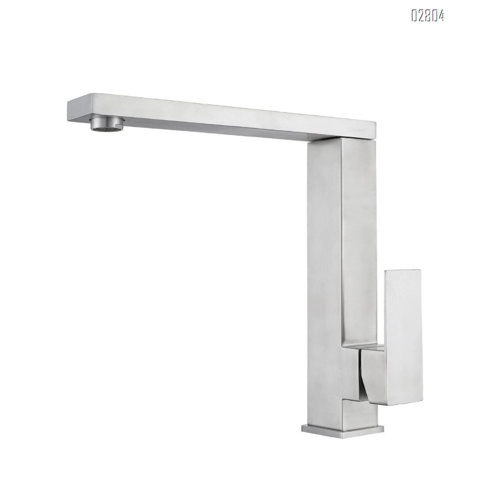 304 stainless steel square sink kitchen faucet with splash guard and rotatable cold and hot water mixing faucet for home use