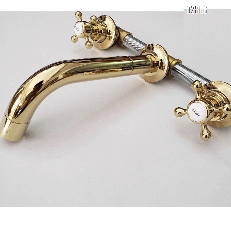 Luxury All brass wall-mounted antique faucet cross handwheel concealed faucet wash basin above the counter cold and hot wate tap