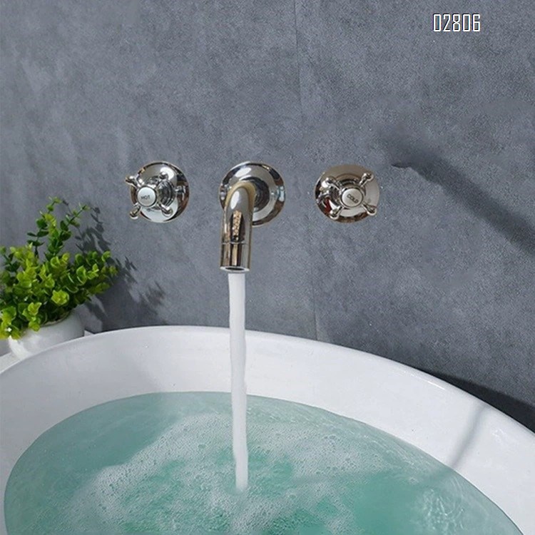 Luxury All brass wall-mounted antique faucet cross handwheel concealed faucet wash basin above the counter cold and hot wate tap
