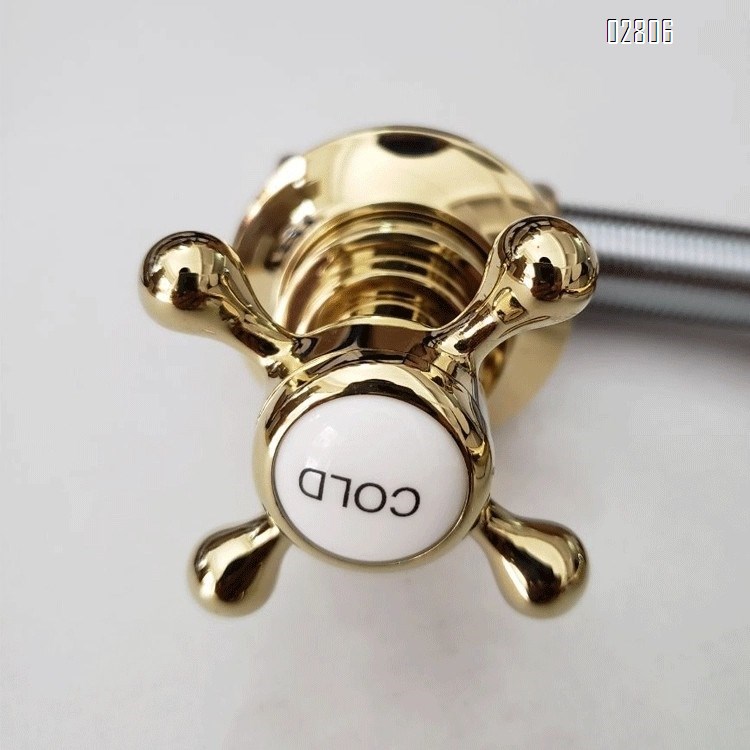 Luxury All brass wall-mounted antique faucet cross handwheel concealed faucet wash basin above the counter cold and hot wate tap