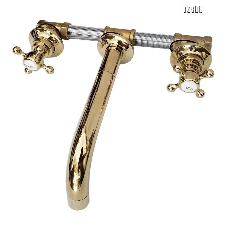 Luxury All brass wall-mounted antique faucet cross handwheel concealed faucet wash basin above the counter cold and hot wate tap