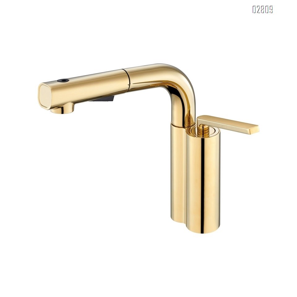 Gunmetal gray basin pull-out faucet all brass cold and hot water rotating bathroom wash basin under-mount sink with adjustable tap
