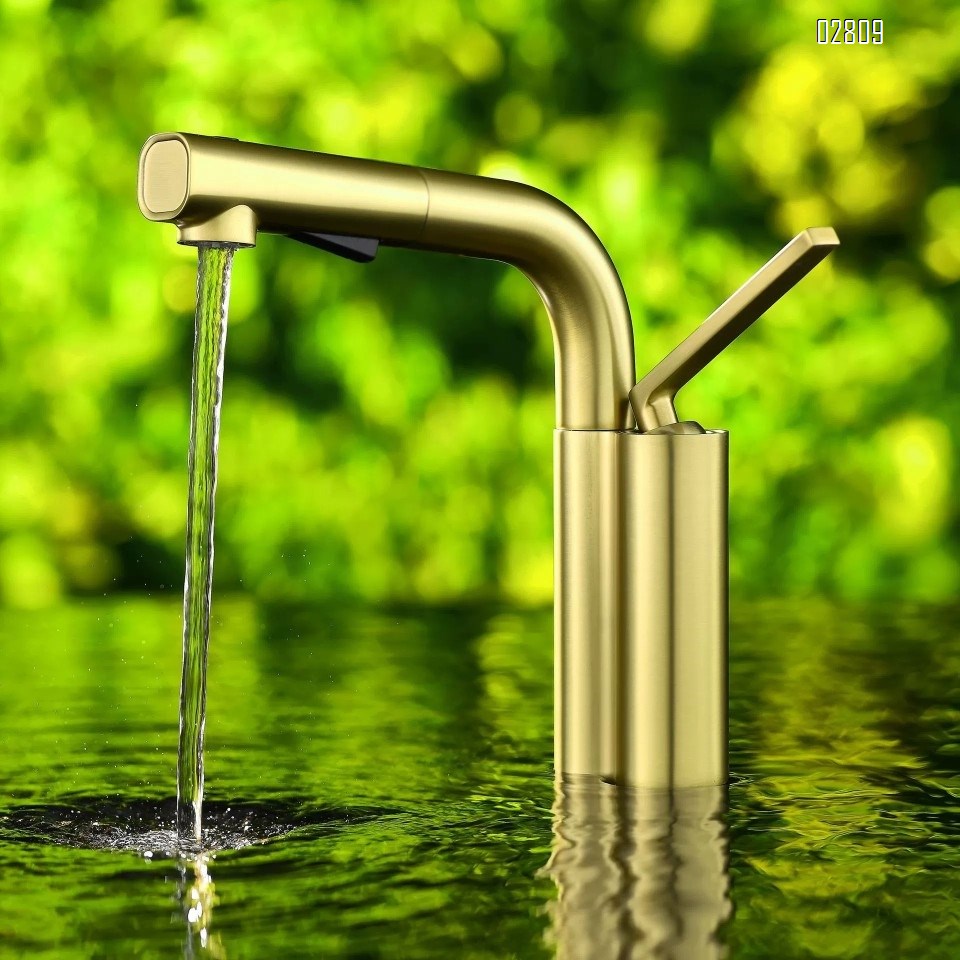Gunmetal gray basin pull-out faucet all brass cold and hot water rotating bathroom wash basin under-mount sink with adjustable tap