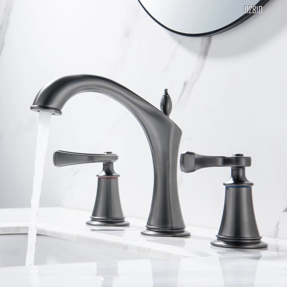 Gunmetal gray three-hole basin faucet with separate cold and hot water all-brass vintage three-hole sink mixing valve wash basin faucet