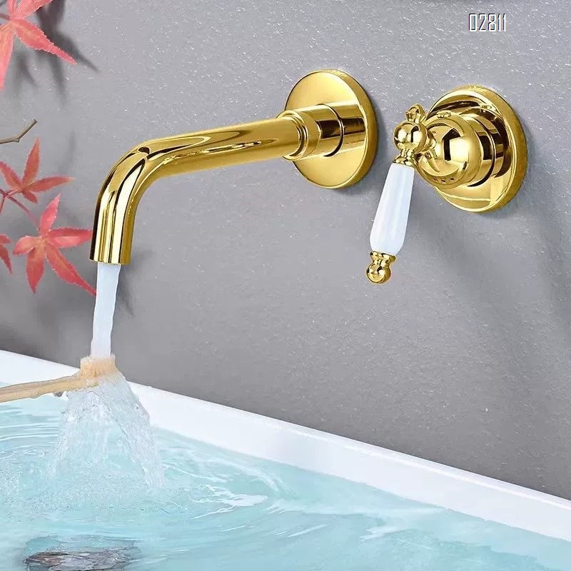 European antique wall-mounted faucet hidden dark installation of cold and hot full brass home bathroom wash basin faucet