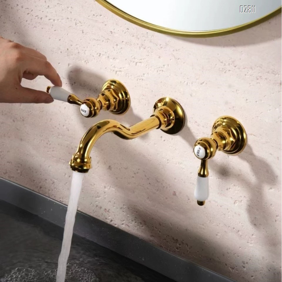 European antique wall-mounted faucet hidden dark installation of cold and hot full brass home bathroom wash basin faucet