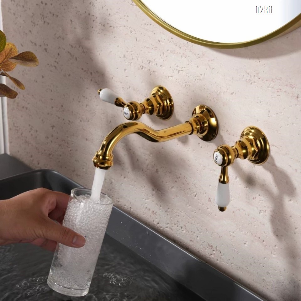 European antique wall-mounted faucet hidden dark installation of cold and hot full brass home bathroom wash basin faucet