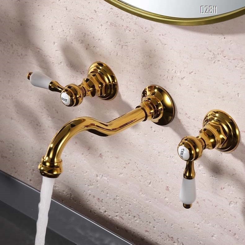 European antique wall-mounted faucet hidden dark installation of cold and hot full brass home bathroom wash basin faucet