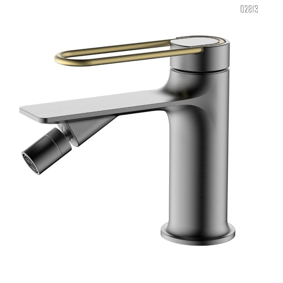Gunmetal grey cold and hot wash basin faucet clean body wash device all brass bathroom wash basin single hole faucet for wash basin in bathroom