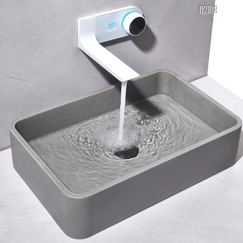 Full Brass concealed built-in cold and hot basin faucet for home bathroom with digital display minimalist hidden style