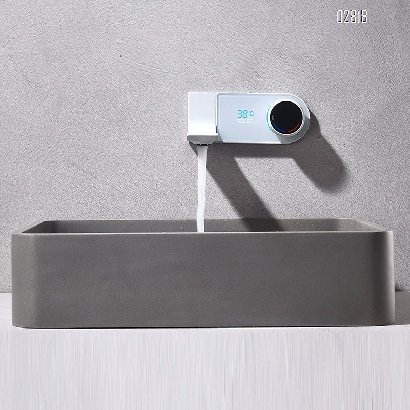 Full Brass concealed built-in cold and hot basin faucet for home bathroom with digital display minimalist hidden style
