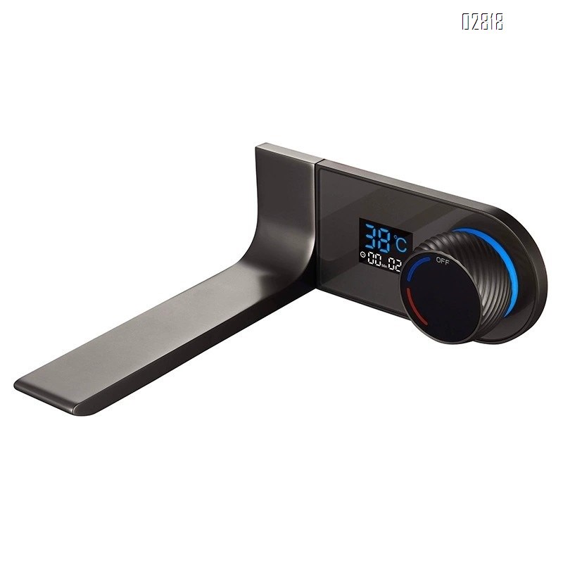 Full Brass concealed built-in cold and hot basin faucet for home bathroom with digital display minimalist hidden style