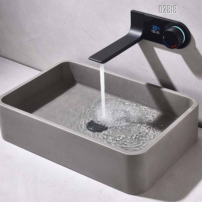 Full Brass concealed built-in cold and hot basin faucet for home bathroom with digital display minimalist hidden style