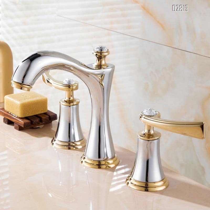 European three-hole 8-inch sink faucet all-Brass bathroom cabinet separate faucet cold and hot water tap