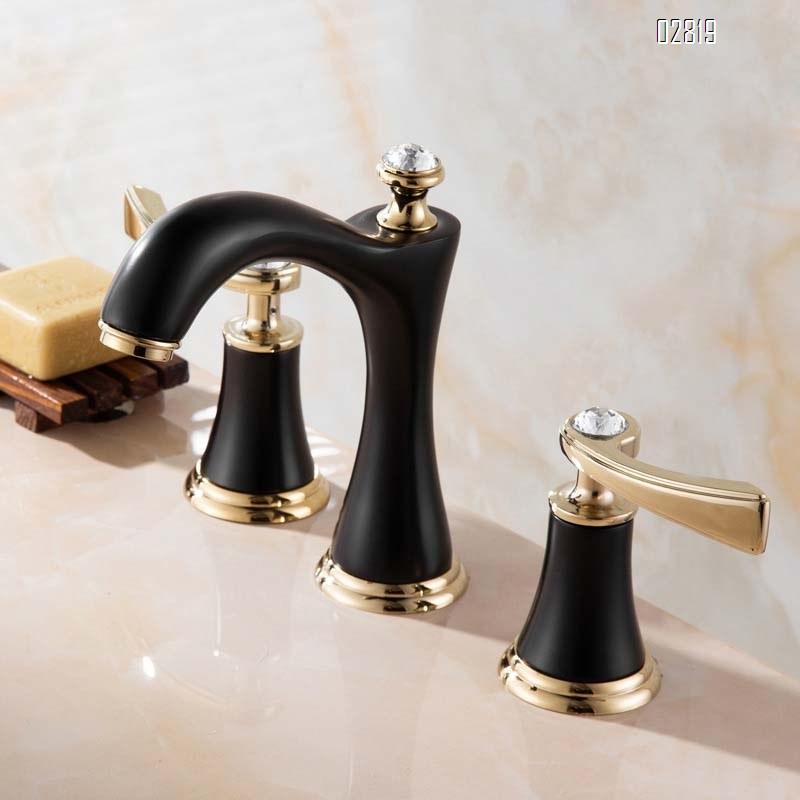 European three-hole 8-inch sink faucet all-Brass bathroom cabinet separate faucet cold and hot water tap
