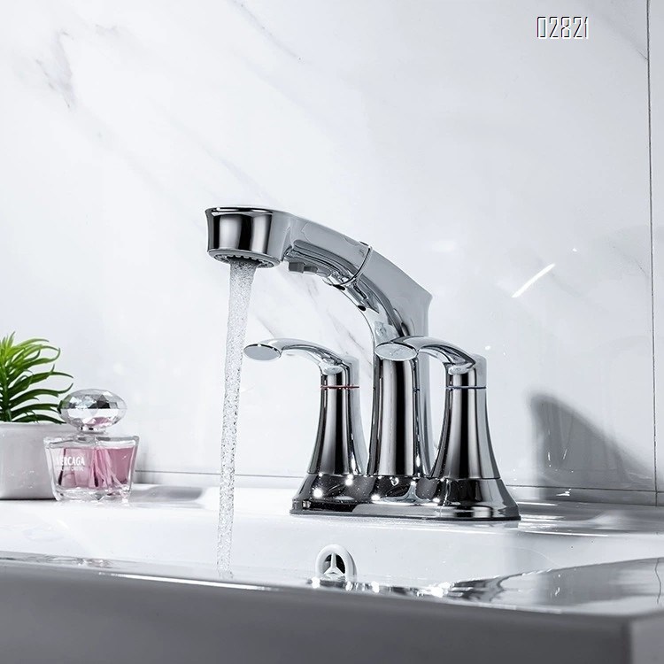 Luxury all Brass dual-spigot cold and hot water Separate pull-out faucet for bathroom wash basin for home use with Brushed Finished