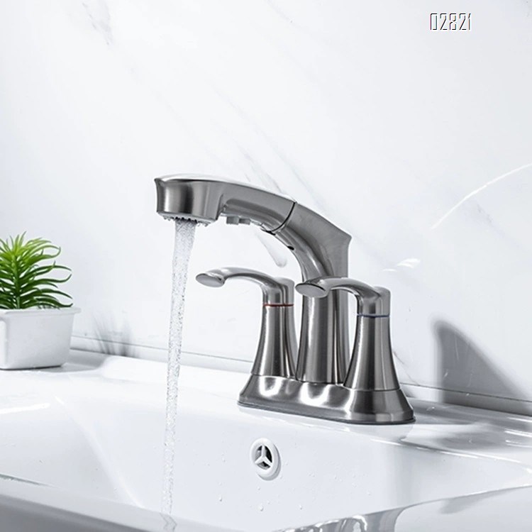 Luxury all Brass dual-spigot cold and hot water Separate pull-out faucet for bathroom wash basin for home use with Brushed Finished
