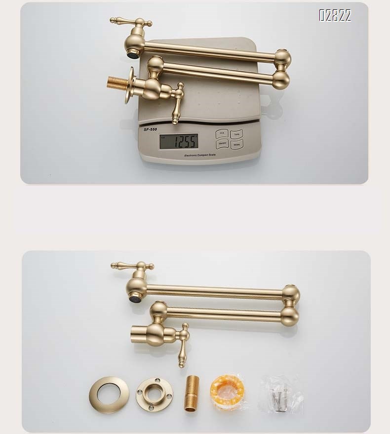 all Brass single cold water folding kitchen faucet with 360 degree swivel for extended use Chrome Finished