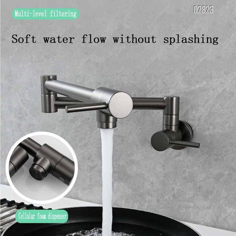 Stainless steel folding kitchen faucet sink embedded rotary single cold built-in wall-mounted kitchen water faucet